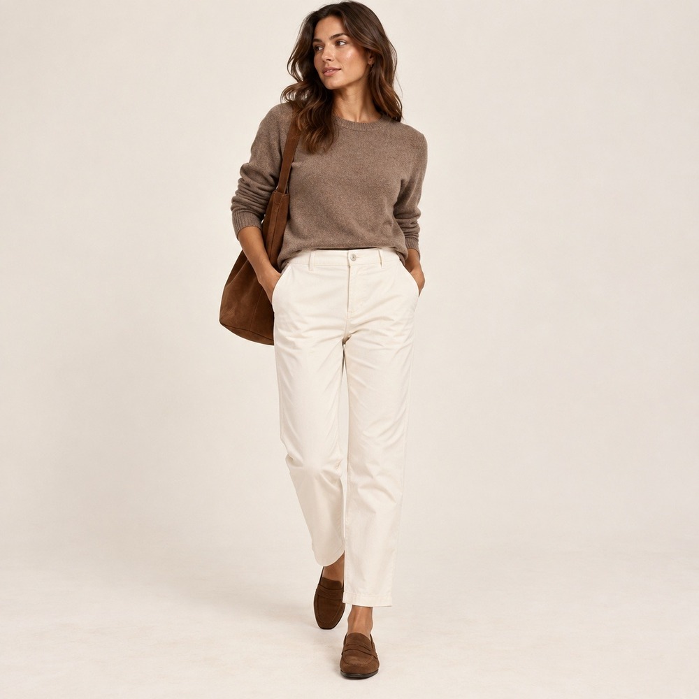 Eileen Fisher White Ankle Pants Organic Cotton Stretch Twill Work Quiet Luxury